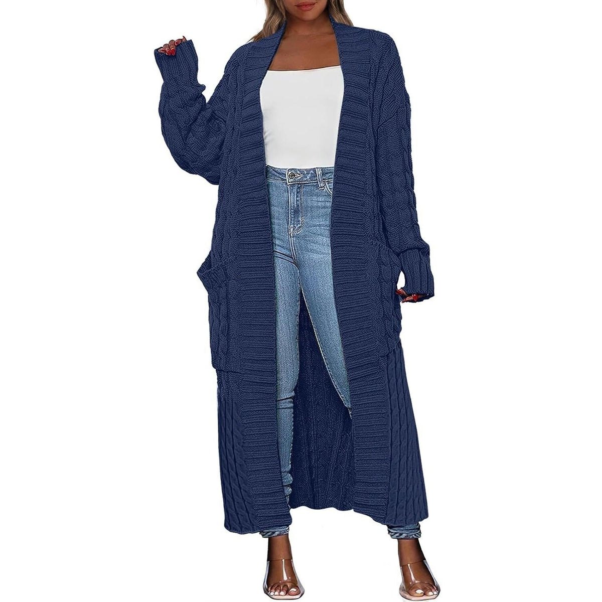 Damen Lange Strickjacke 2026 Übergroßer Mantel Langarm Offener Cardigan Gestrickt Extra