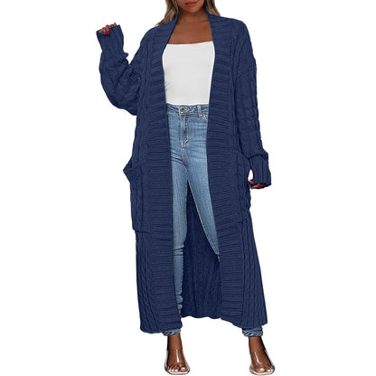 Damen Lange Strickjacke 2026 Übergroßer Mantel Langarm Offener Cardigan Gestrickt Extra