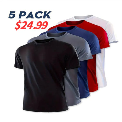 Five/Ten Pack Men's Highly Elastic Moisture-Wicking T-shirt Soft, Quick-Drying, Breathable Sports Solid Color Short-Sleeved Round Neck Running Fitness Lightweight Top, Four Seasons gym wear cycling