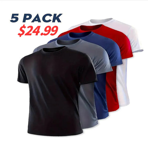 Five/Ten Pack Men's Highly Elastic Moisture-Wicking T-shirt Soft, Quick-Drying, Breathable Sports Solid Color Short-Sleeved Round Neck Running Fitness Lightweight Top, Four Seasons gym wear cycling