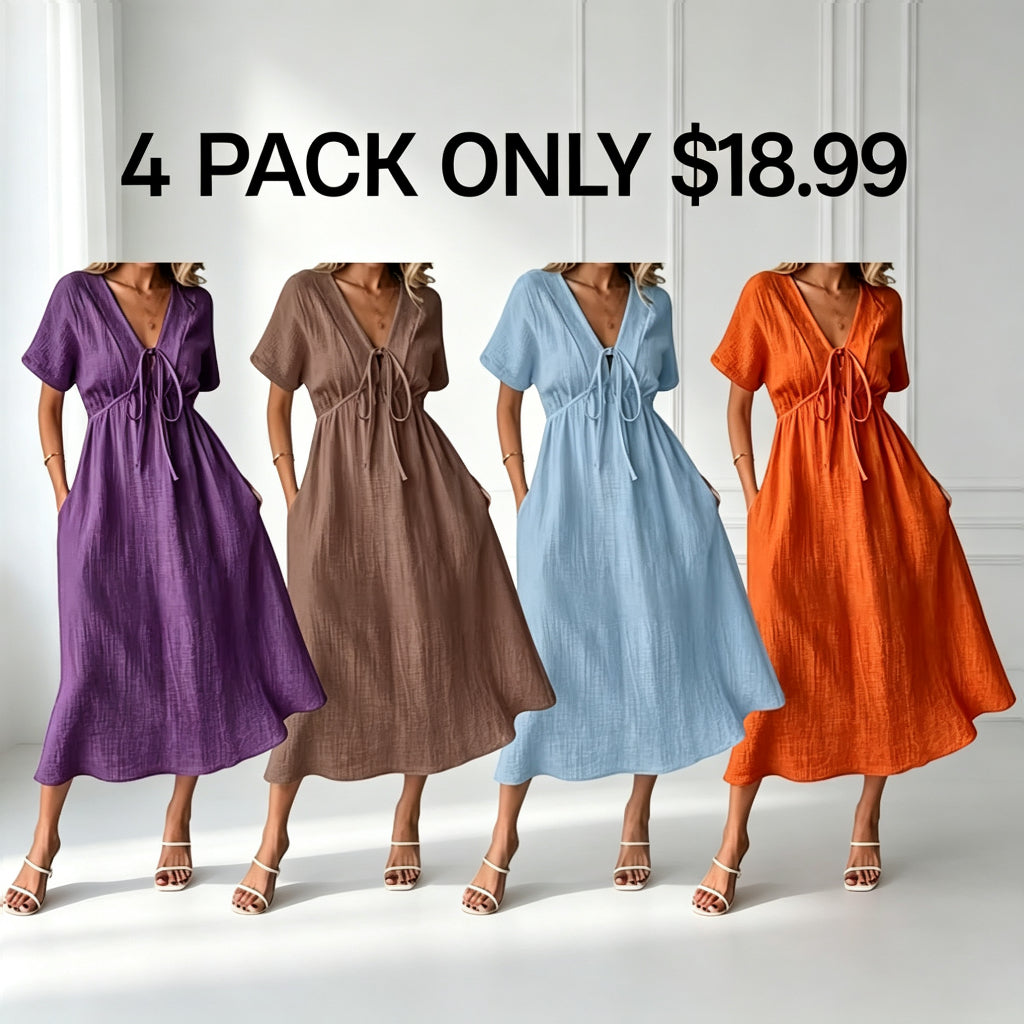 ✨Women's Summer Solid Color V-Neck Cotton Dress