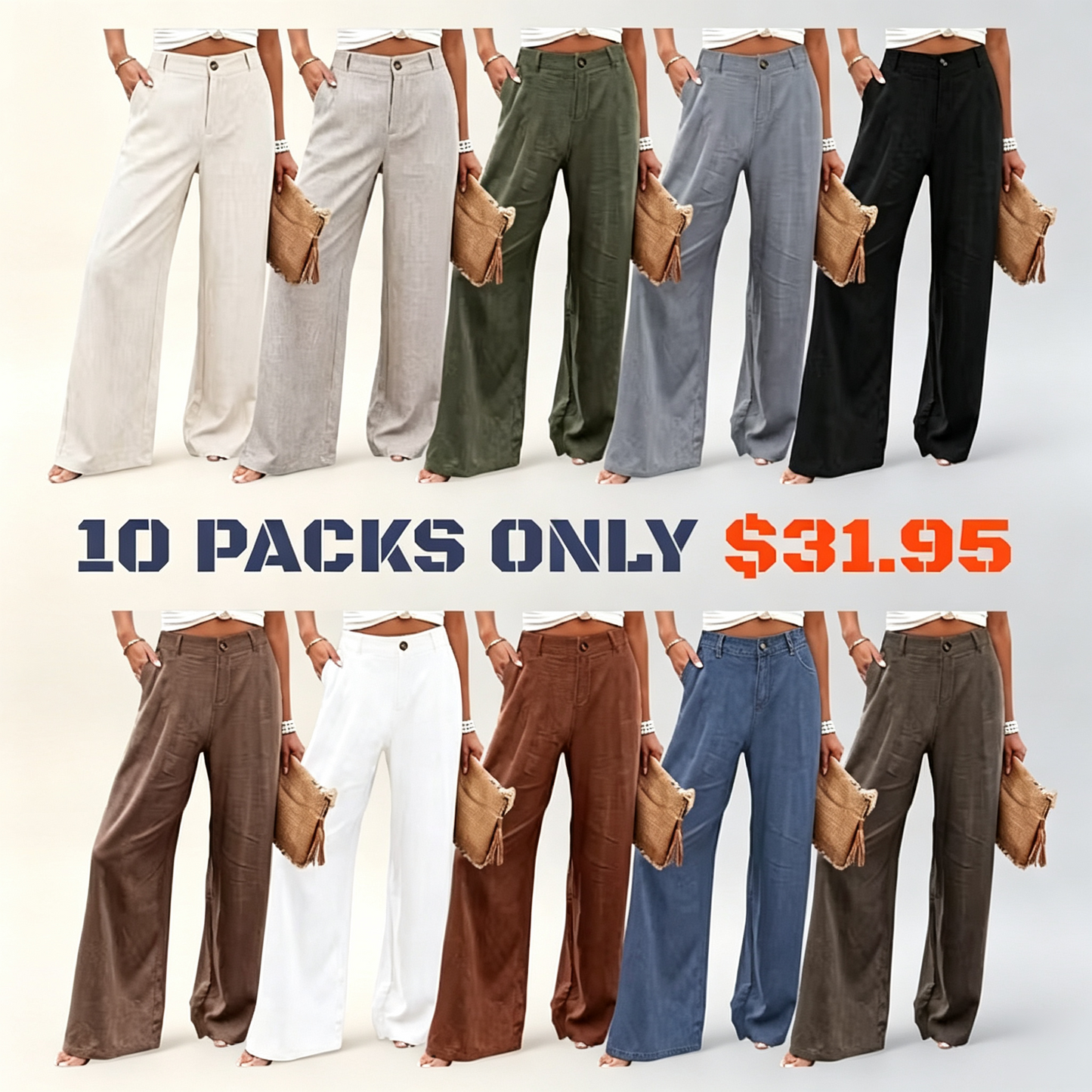 ⚡LAST 2 DAYS⚡- Women’s Casual High Waist Linen Wide Leg Trousers