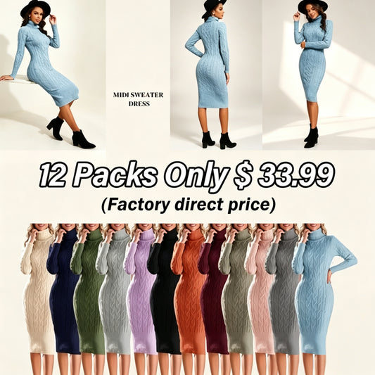 Women’s Long Sleeve Turtleneck Sweater Dress – Effortless Chic, Cozy Confidence | Winter Sale Event – Limited Stock!