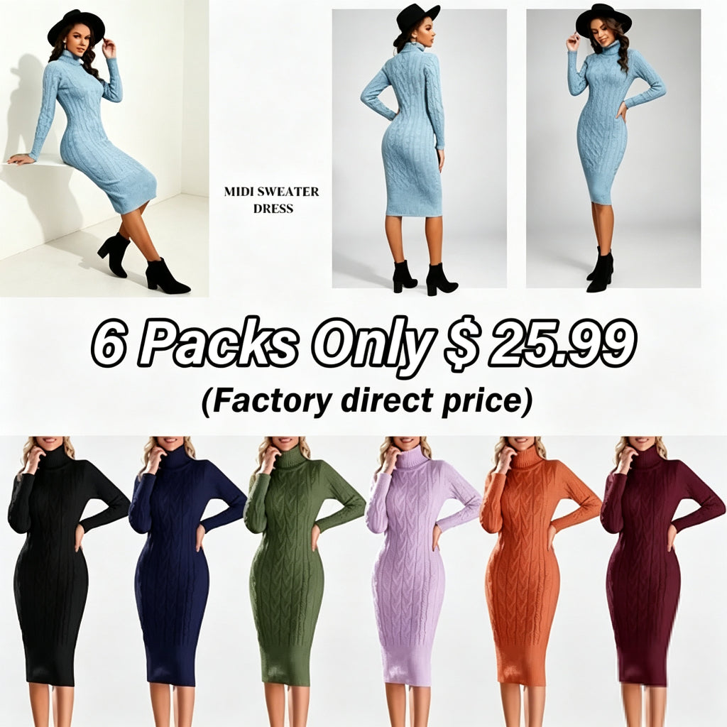 Women’s Long Sleeve Turtleneck Sweater Dress – Effortless Chic, Cozy Confidence | Winter Sale Event – Limited Stock!