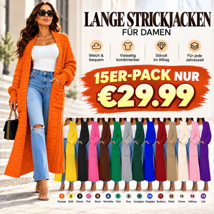 Damen Lange Strickjacke 2026 Übergroßer Mantel Langarm Offener Cardigan Gestrickt Extra