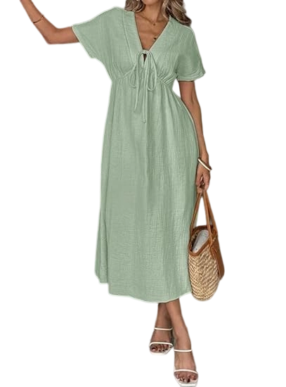✨Women's Summer Solid Color V-Neck Cotton Dress