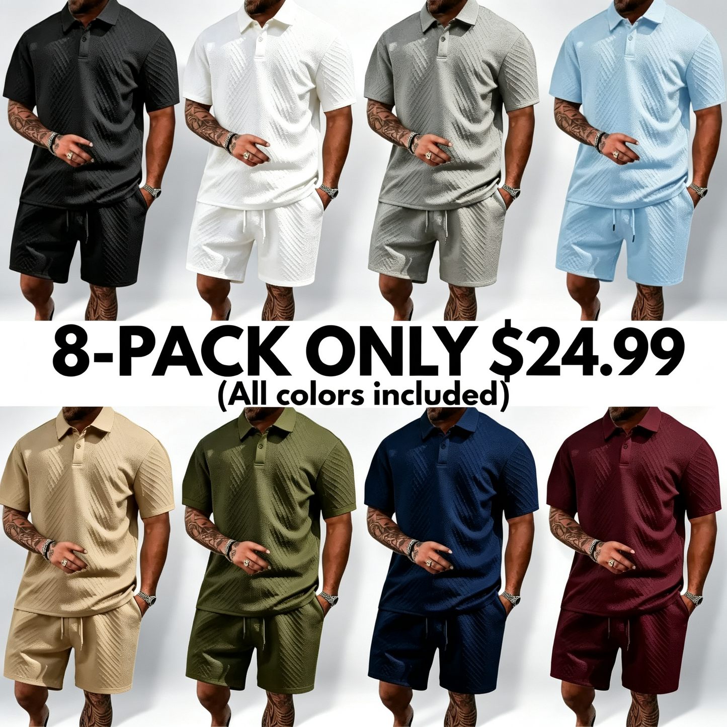 Men's Casual Solid-Color Polo Shirt and Shorts Two-Piece Set