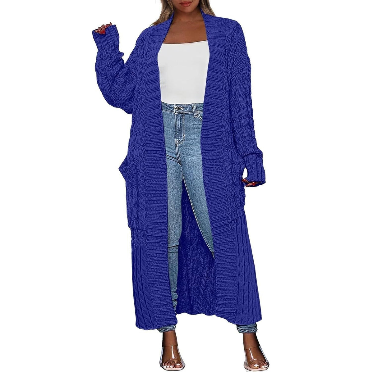 Damen Lange Strickjacke 2026 Übergroßer Mantel Langarm Offener Cardigan Gestrickt Extra