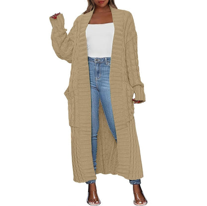 Damen Lange Strickjacke 2026 Übergroßer Mantel Langarm Offener Cardigan Gestrickt Extra