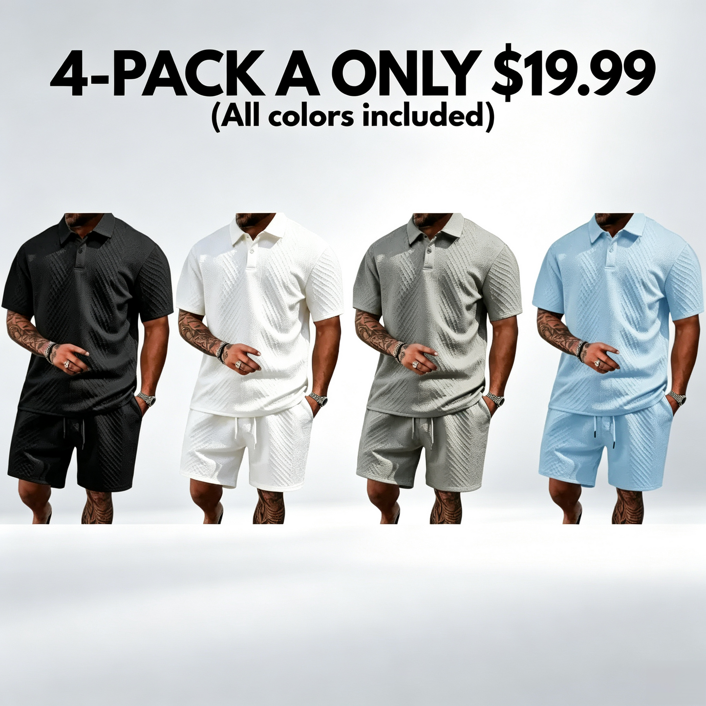 Men's Casual Solid-Color Polo Shirt and Shorts Two-Piece Set