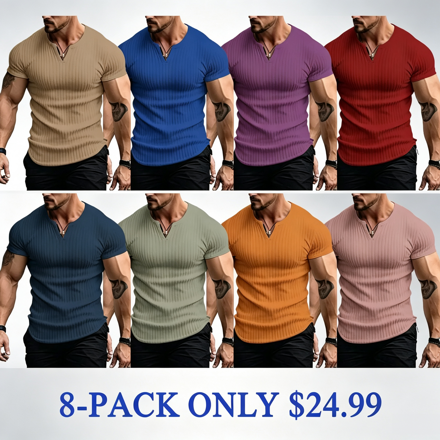 Men's Vertical Striped V-Neck Short Sleeve T-Shirt