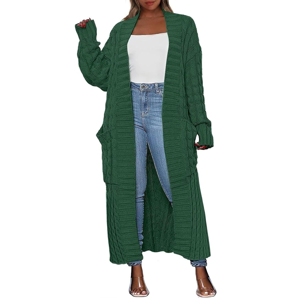 Damen Lange Strickjacke 2026 Übergroßer Mantel Langarm Offener Cardigan Gestrickt Extra