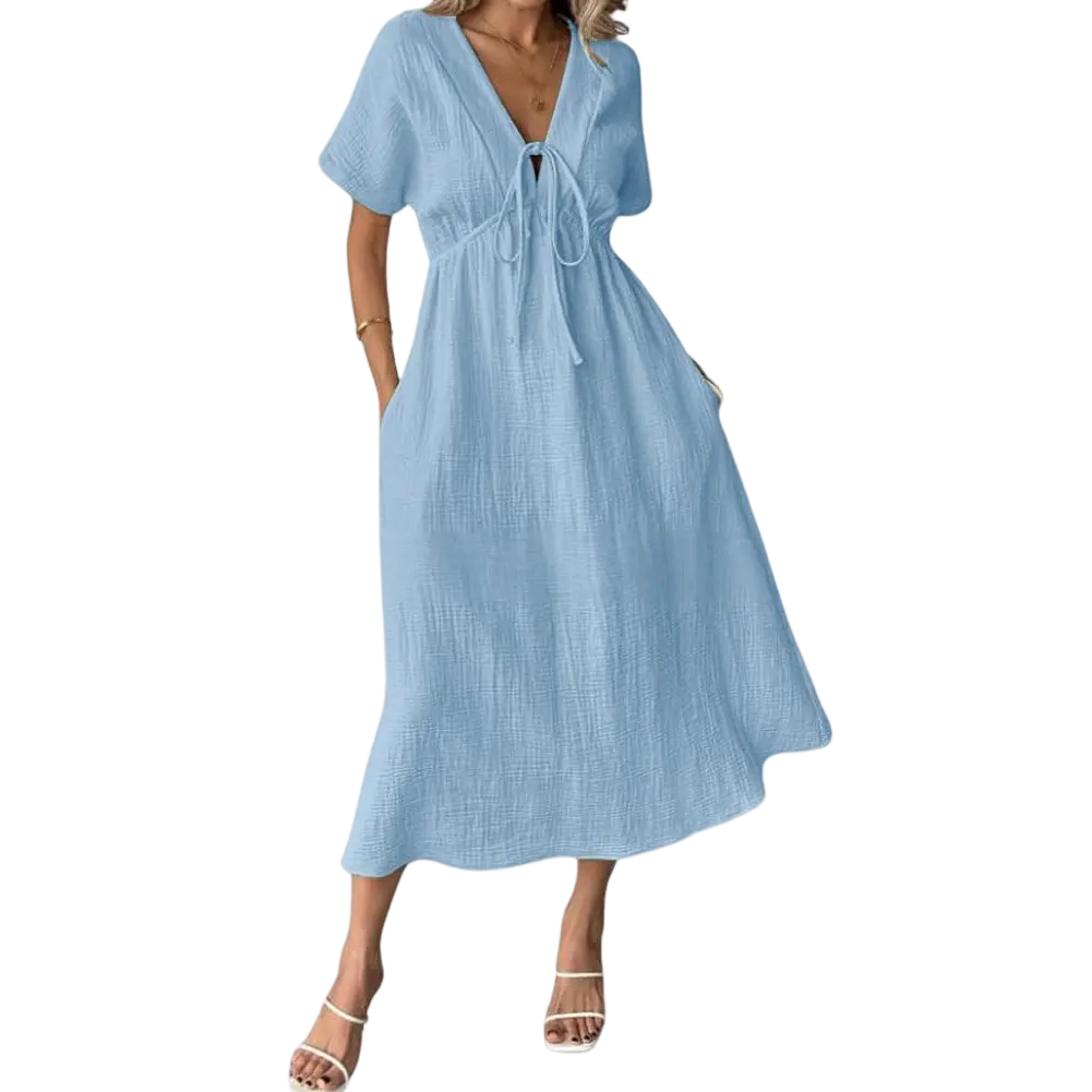 ✨Women's Summer Solid Color V-Neck Cotton Dress
