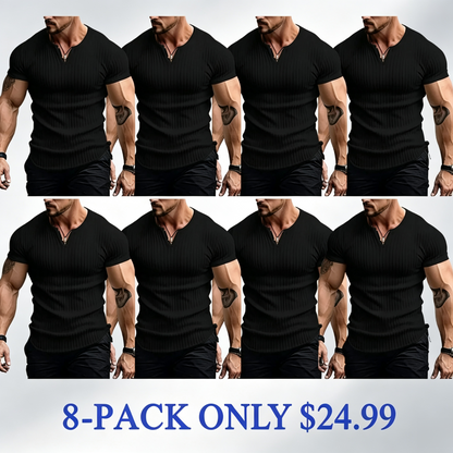 Men's Vertical Striped V-Neck Short Sleeve T-Shirt