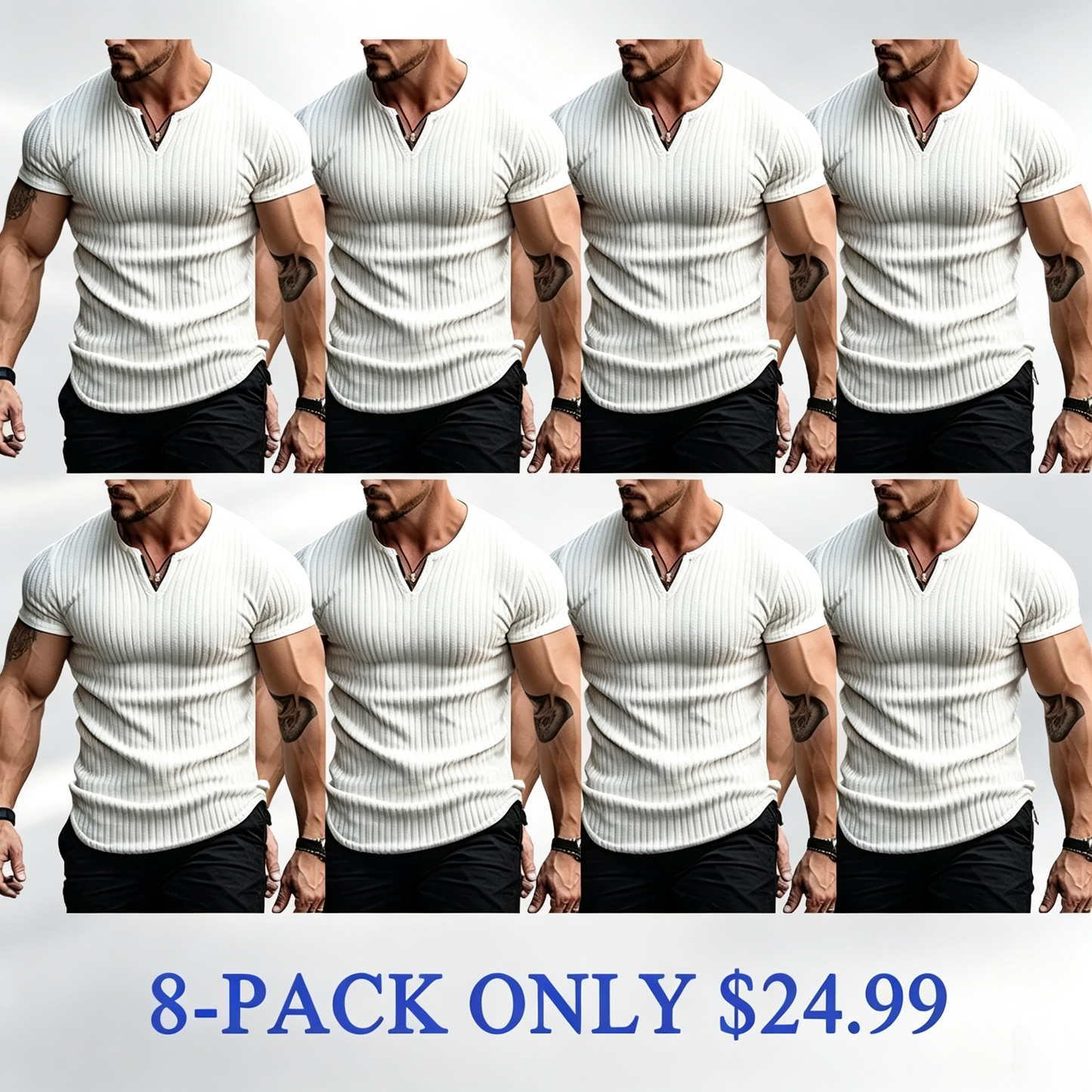 Men's Vertical Striped V-Neck Short Sleeve T-Shirt