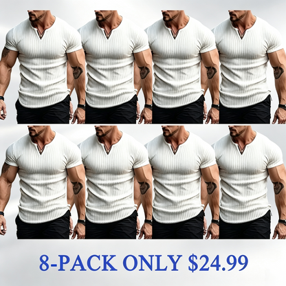 Men's Vertical Striped V-Neck Short Sleeve T-Shirt