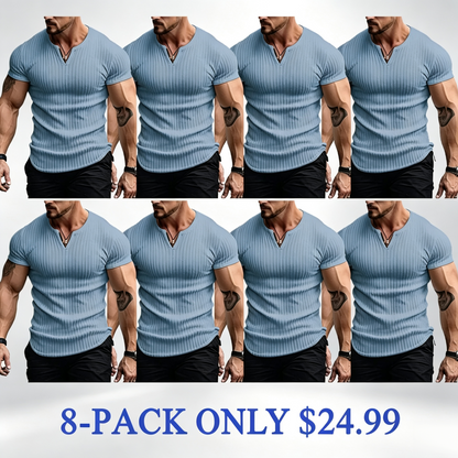 Men's Vertical Striped V-Neck Short Sleeve T-Shirt