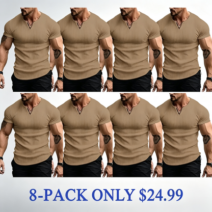 Men's Vertical Striped V-Neck Short Sleeve T-Shirt