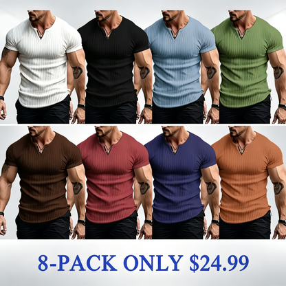 Men's Vertical Striped V-Neck Short Sleeve T-Shirt