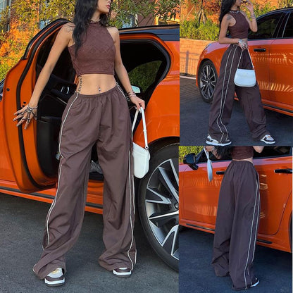 Women's Parachute Wideleg Pants Baggy Y2K Elastic Waist Wide Leg Track Pants Trousers Casual