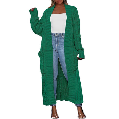 Damen Lange Strickjacke 2026 Übergroßer Mantel Langarm Offener Cardigan Gestrickt Extra