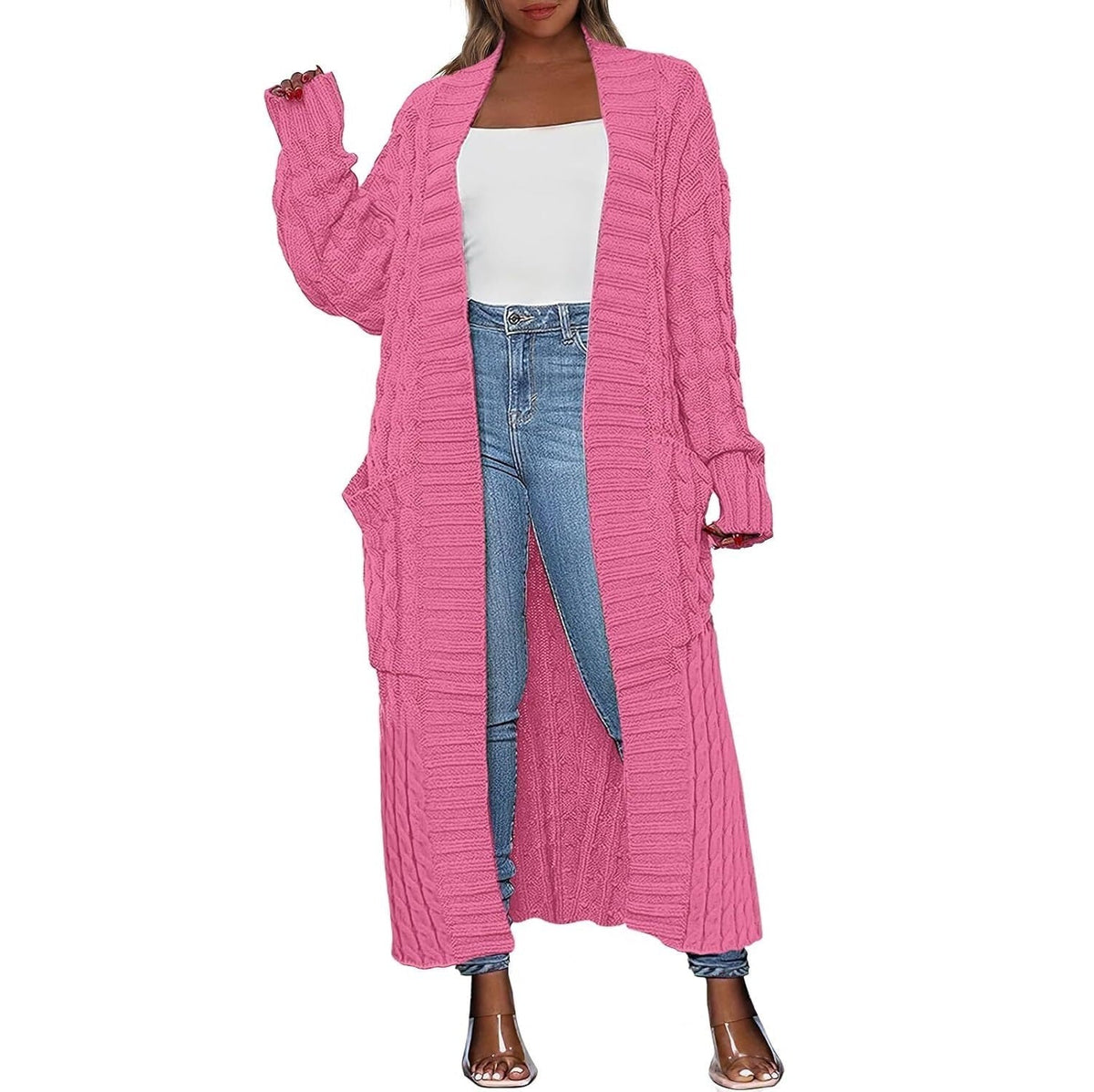 Damen Lange Strickjacke 2026 Übergroßer Mantel Langarm Offener Cardigan Gestrickt Extra