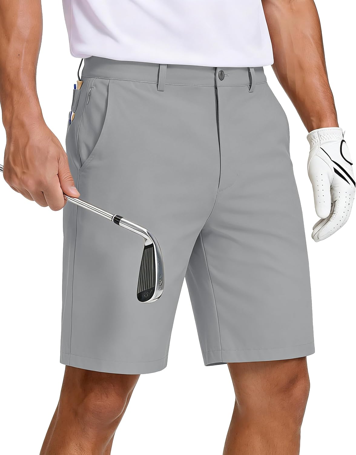 Men's Golf Dress Shorts, 8/11-inch Inner Seam, Zippered Pocket, Flat Front | Stretch, Lightweight, Quick-Drying Blend Casual Work, Hiking, Fishing, Comfortable Twill Cotton Shorts, Summer Men's Style, with Drawstring