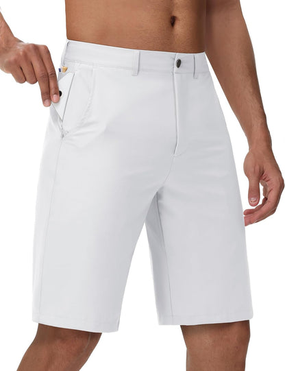 Men's Golf Dress Shorts, 8/11-inch Inner Seam, Zippered Pocket, Flat Front | Stretch, Lightweight, Quick-Drying Blend Casual Work, Hiking, Fishing, Comfortable Twill Cotton Shorts, Summer Men's Style, with Drawstring