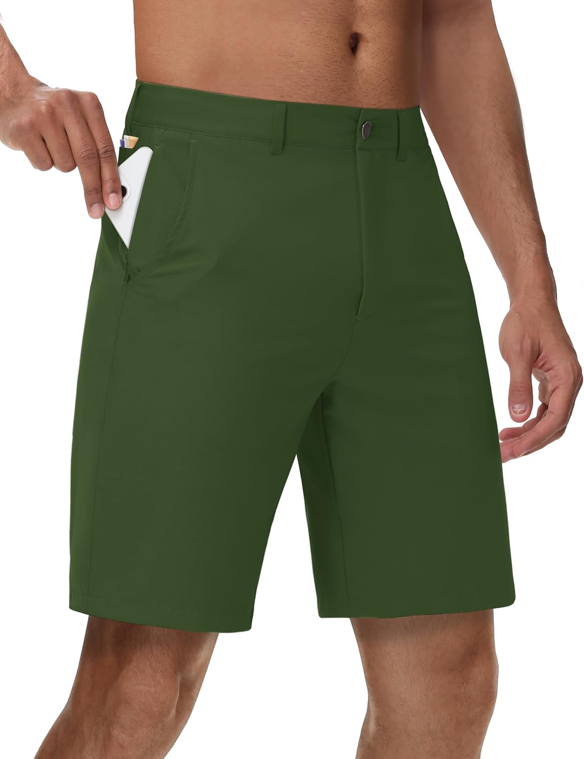 Men's Golf Dress Shorts, 8/11-inch Inner Seam, Zippered Pocket, Flat Front | Stretch, Lightweight, Quick-Drying Blend Casual Work, Hiking, Fishing, Comfortable Twill Cotton Shorts, Summer Men's Style, with Drawstring