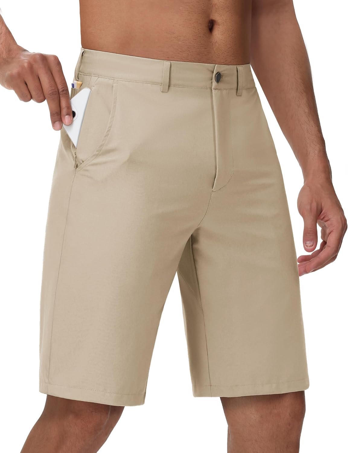 Men's Golf Dress Shorts, 8/11-inch Inner Seam, Zippered Pocket, Flat Front | Stretch, Lightweight, Quick-Drying Blend Casual Work, Hiking, Fishing, Comfortable Twill Cotton Shorts, Summer Men's Style, with Drawstring