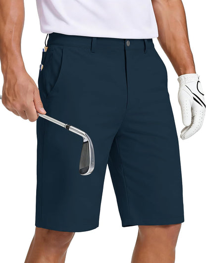 Men's Golf Dress Shorts, 8/11-inch Inner Seam, Zippered Pocket, Flat Front | Stretch, Lightweight, Quick-Drying Blend Casual Work, Hiking, Fishing, Comfortable Twill Cotton Shorts, Summer Men's Style, with Drawstring