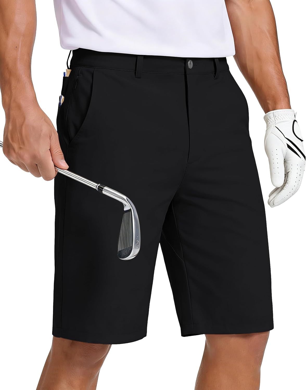 Men's Golf Dress Shorts, 8/11-inch Inner Seam, Zippered Pocket, Flat Front | Stretch, Lightweight, Quick-Drying Blend Casual Work, Hiking, Fishing, Comfortable Twill Cotton Shorts, Summer Men's Style, with Drawstring