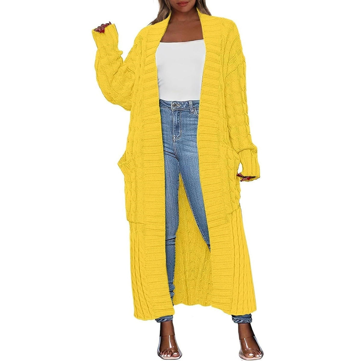 Damen Lange Strickjacke 2026 Übergroßer Mantel Langarm Offener Cardigan Gestrickt Extra