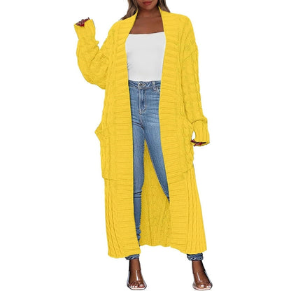 Damen Lange Strickjacke 2026 Übergroßer Mantel Langarm Offener Cardigan Gestrickt Extra