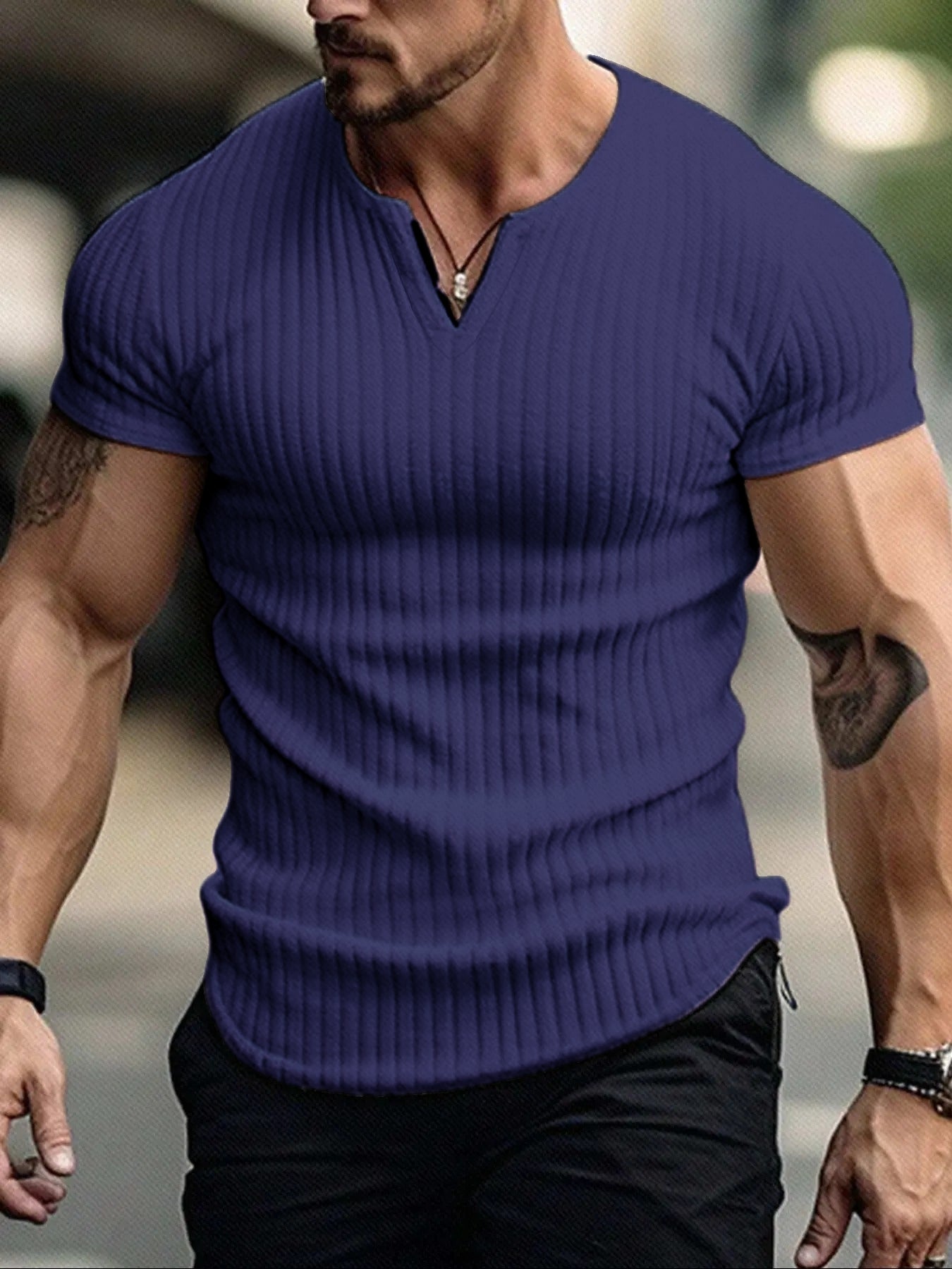 Men's Vertical Striped V-Neck Short Sleeve T-Shirt