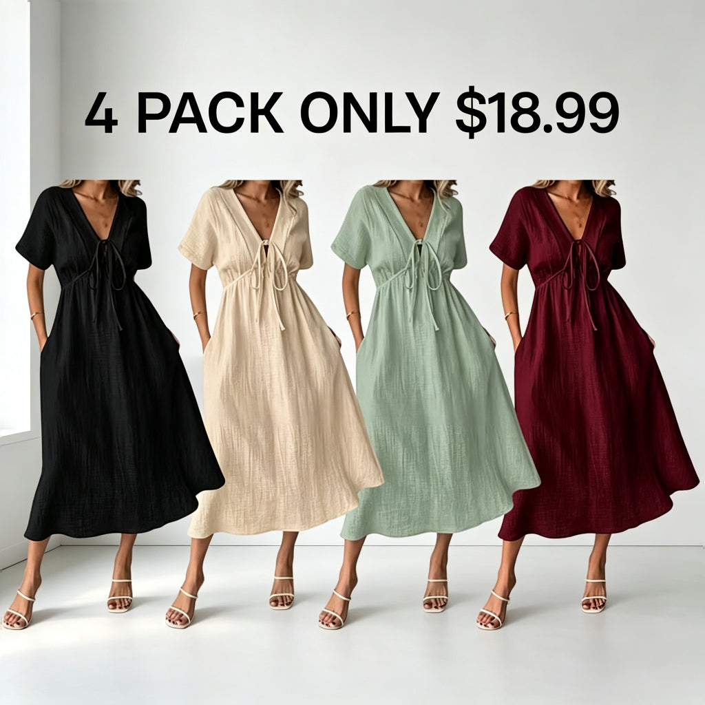 ✨Women's Summer Solid Color V-Neck Cotton Dress