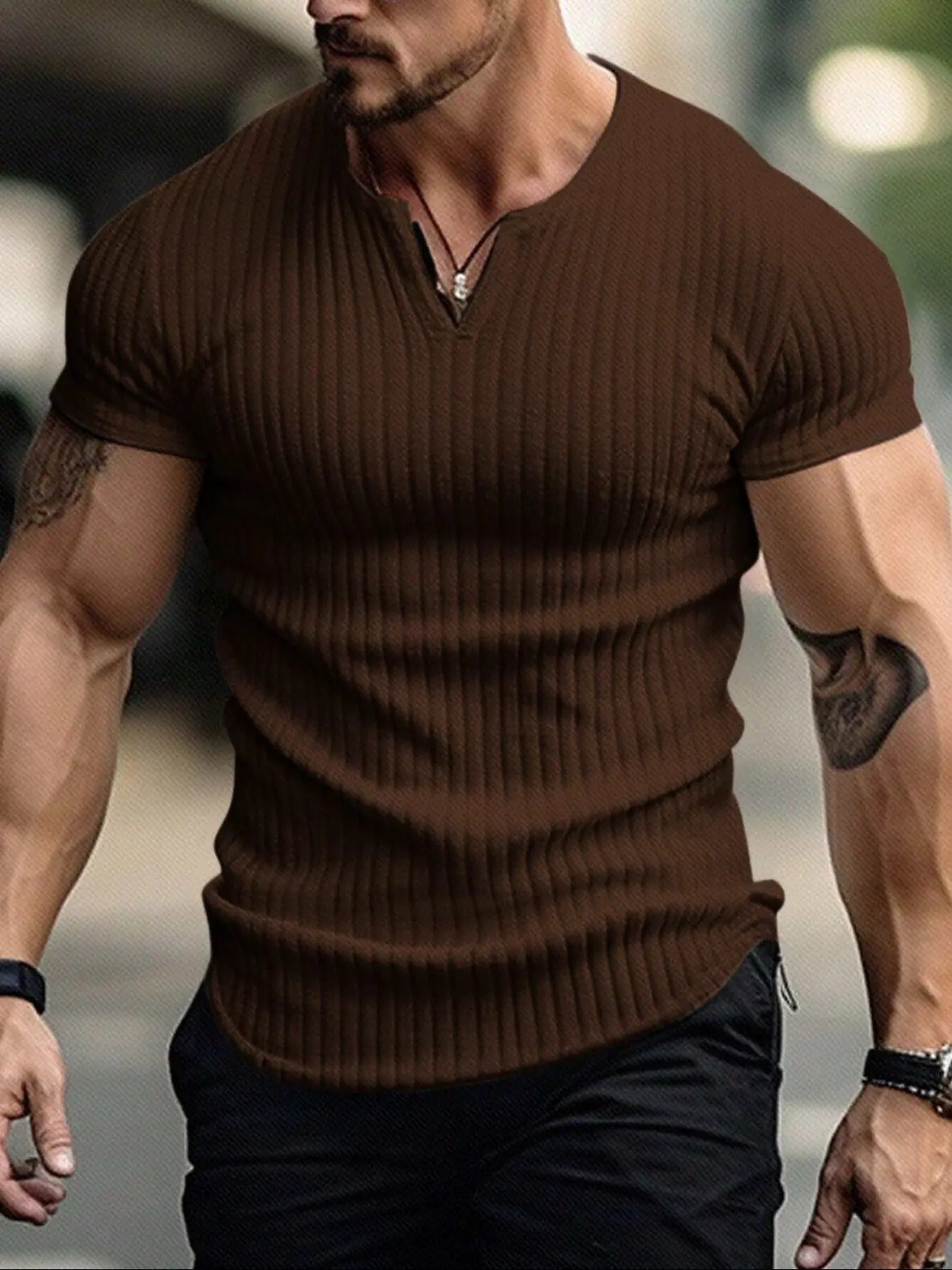 Men's Vertical Striped V-Neck Short Sleeve T-Shirt