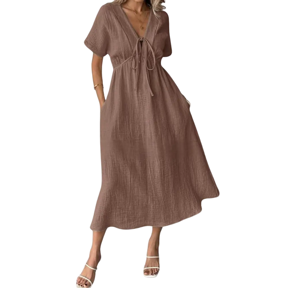 ✨Women's Summer Solid Color V-Neck Cotton Dress