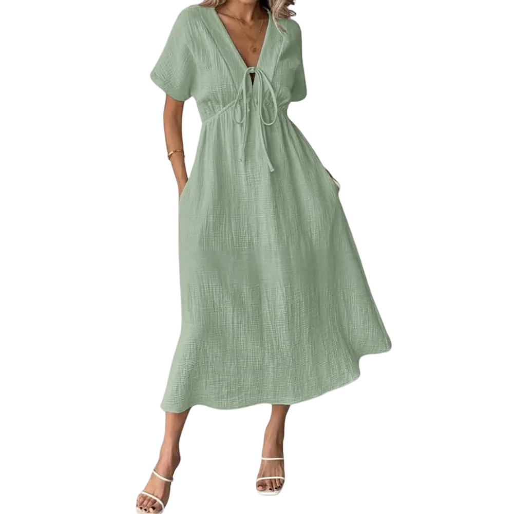 ✨Women's Summer Solid Color V-Neck Cotton Dress