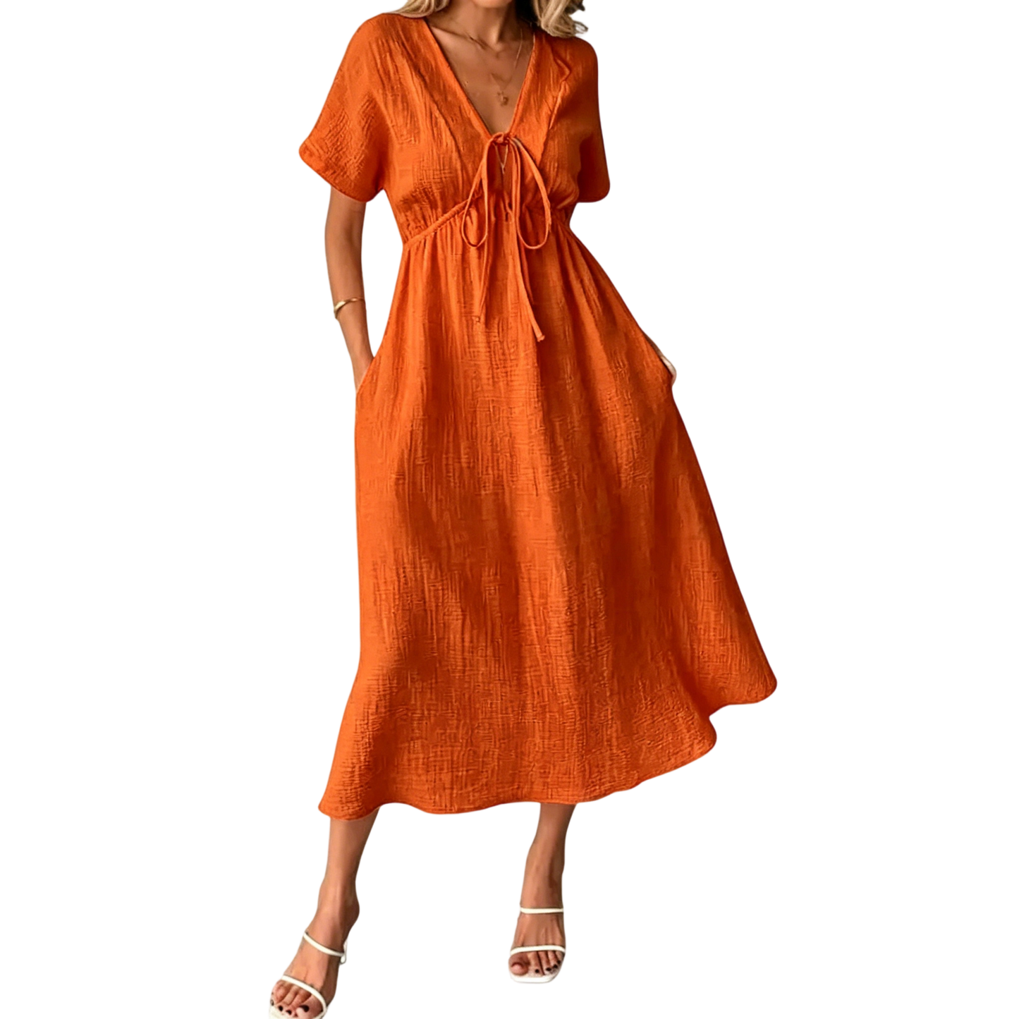 ✨Women's Summer Solid Color V-Neck Cotton Dress