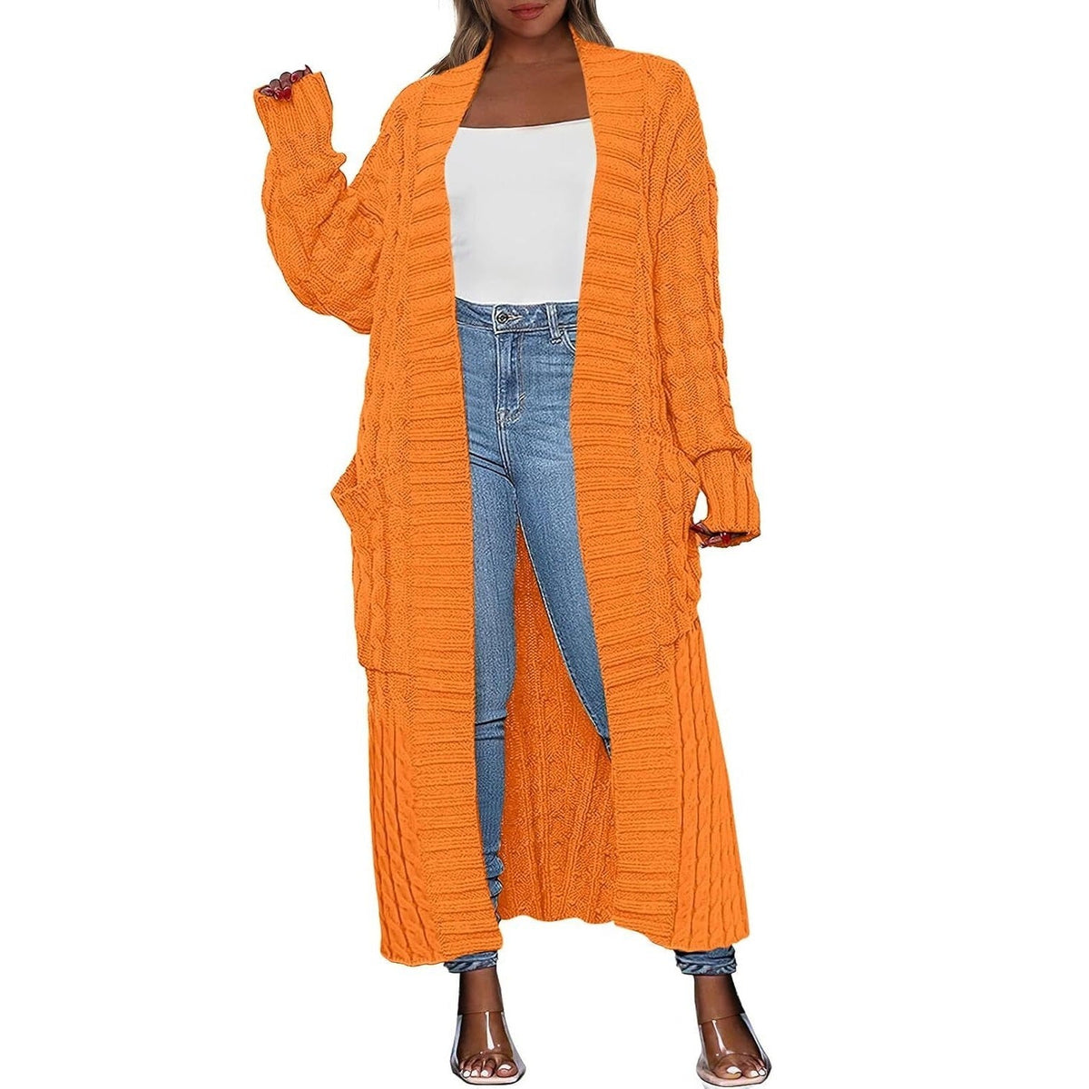 Damen Lange Strickjacke 2026 Übergroßer Mantel Langarm Offener Cardigan Gestrickt Extra