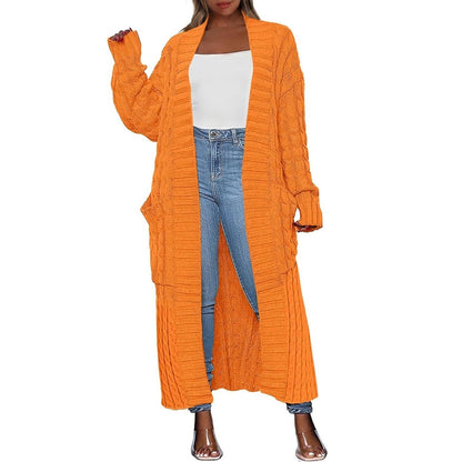 Damen Lange Strickjacke 2026 Übergroßer Mantel Langarm Offener Cardigan Gestrickt Extra