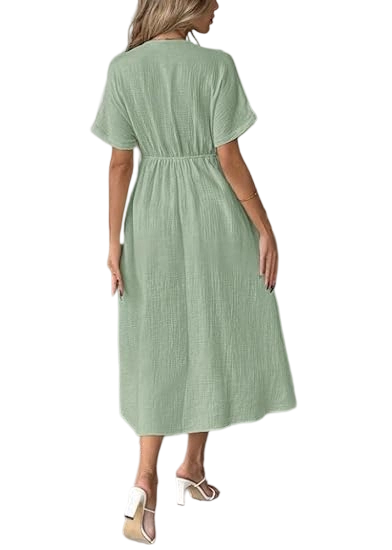 ✨Women's Summer Solid Color V-Neck Cotton Dress