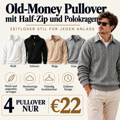 🐊Sweatshirt im Old-Money-Stil mit halbem Reißverschluss und Polokragen🔥