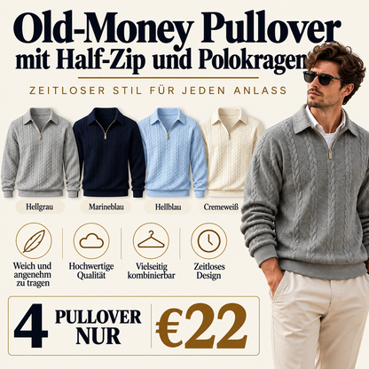 🐊Sweatshirt im Old-Money-Stil mit halbem Reißverschluss und Polokragen🔥