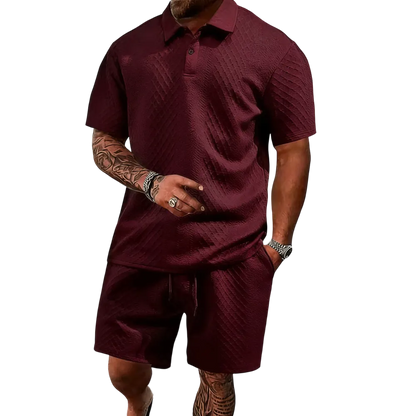Men's Casual Solid-Color Polo Shirt and Shorts Two-Piece Set