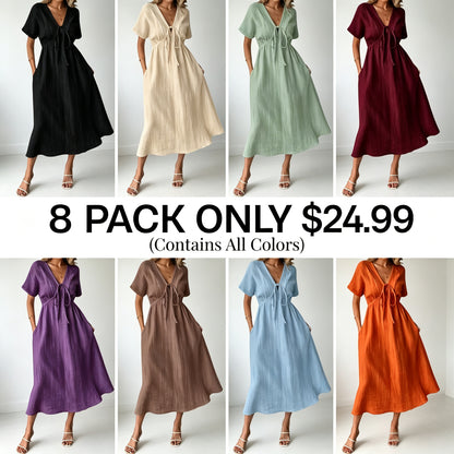 ✨Women's Summer Solid Color V-Neck Cotton Dress