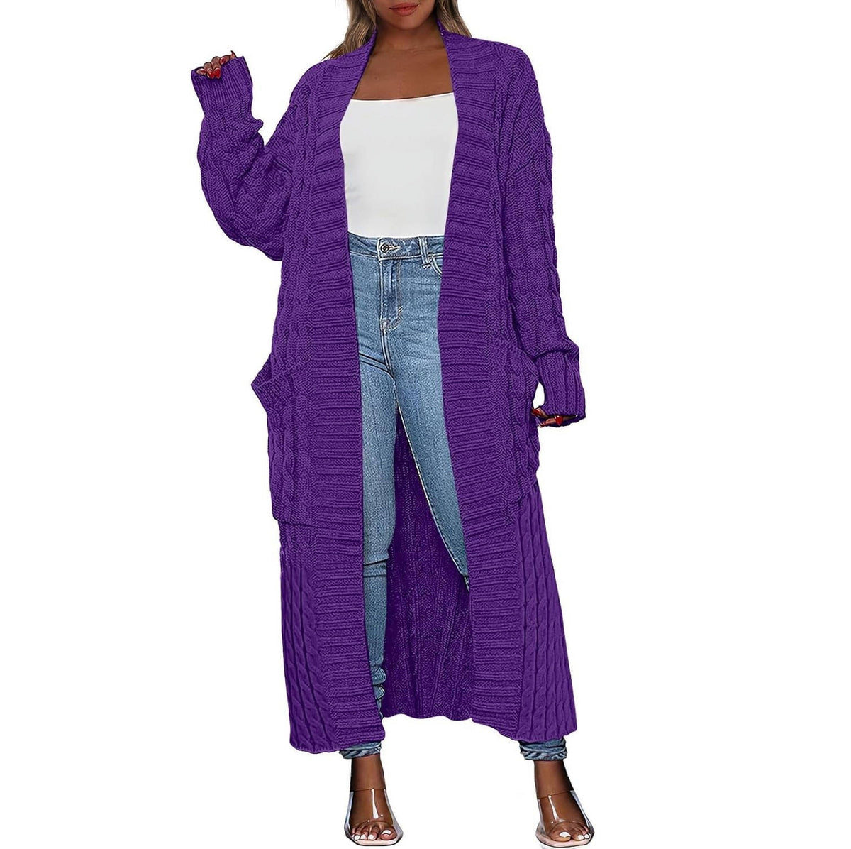 Damen Lange Strickjacke 2026 Übergroßer Mantel Langarm Offener Cardigan Gestrickt Extra