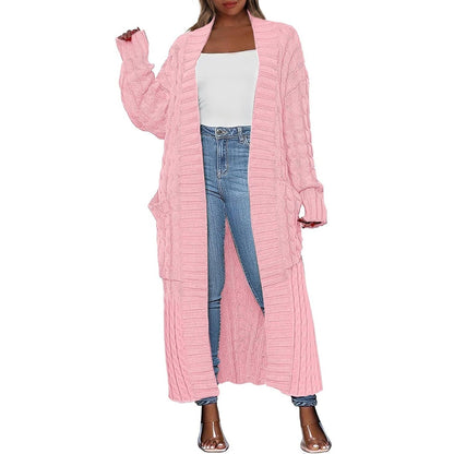 Damen Lange Strickjacke 2026 Übergroßer Mantel Langarm Offener Cardigan Gestrickt Extra
