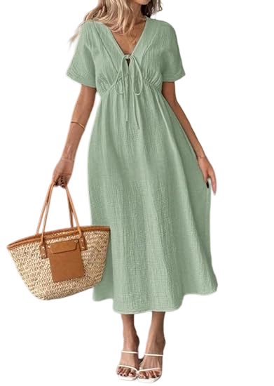 ✨Women's Summer Solid Color V-Neck Cotton Dress